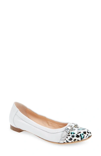 Agl Attilio Giusti Leombruni Cap Toe Ballet Flat In White/ Leopard Print