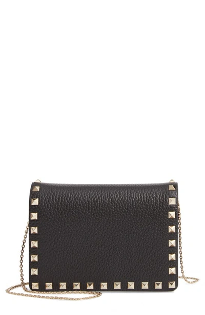 Valentino Garavani Rockstud Leather Pouch Wallet On A Chain In Black