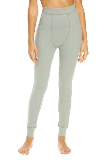 Skims Cotton Rib Thermal Leggings In Mineral Green