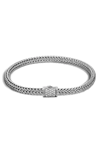 John Hardy Classic Chain Sterling Silver Extra Small Bracelet With Diamond Pave In White/silver