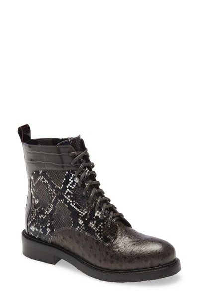 Jeffrey Campbell Fischer Lace-up Leather Boot In Grey Exotic Multi