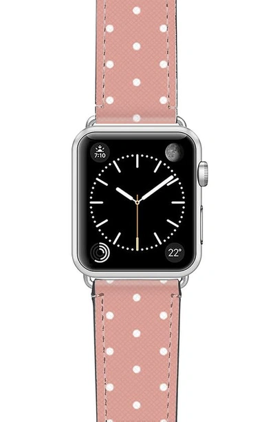 Casetify Polka Dots Saffiano Faux Leather Apple Watch Band In Pink/ White/ Silver