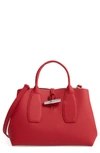 Longchamp Medium Roseau Leather Tote In Red