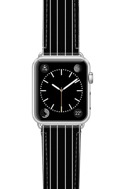 Casetify Black Stripe Faux Leather Apple Watch® Watchband In Black/ Silver