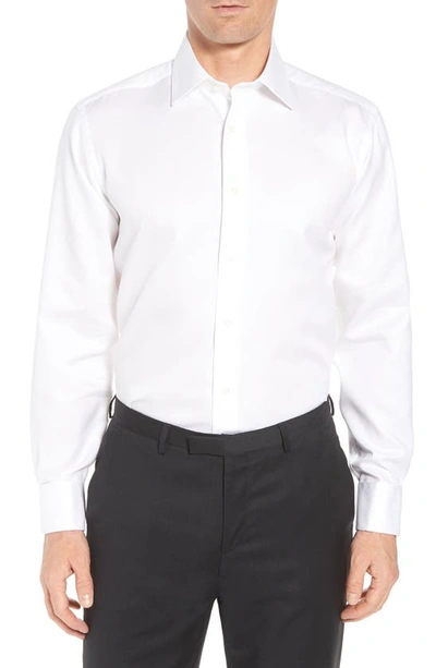 David Donahue Horizontal Twill Regular Fit Tuxedo Shirt In White