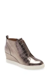 Linea Paolo Felicia Iii Wedge Sneaker In Pewter Crocodile Print Leather