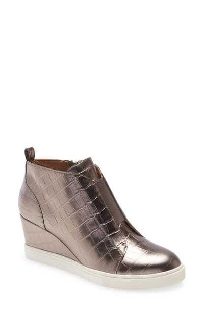 Linea Paolo Felicia Iii Wedge Sneaker In Pewter Crocodile Print Leather