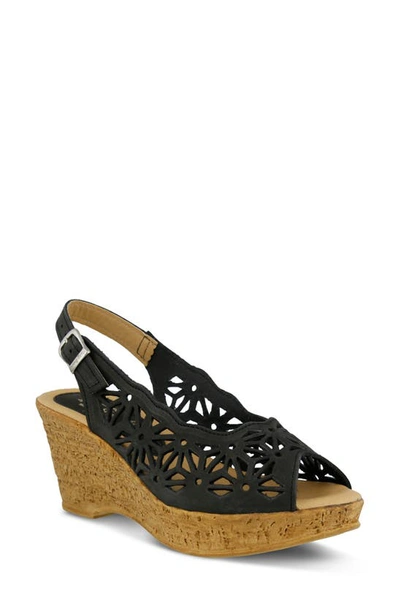 Spring Step Abigail Platform Wedge Sandal In Black Leather