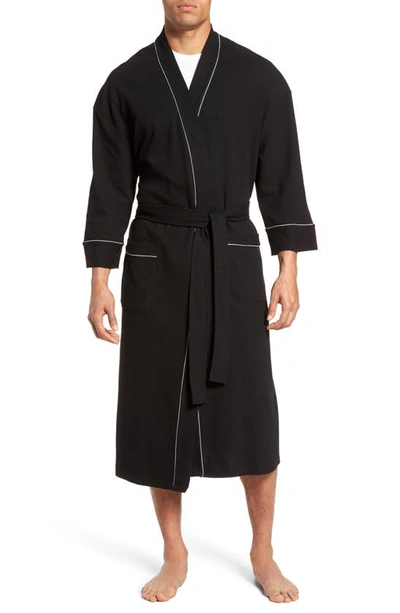 Majestic Waffle Knit Dressing Gown In Black