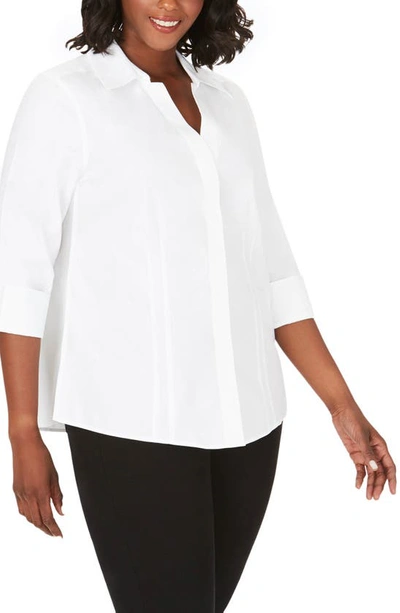 Foxcroft 'taylor' Three-quarter Sleeve Non-iron Cotton Shirt In White