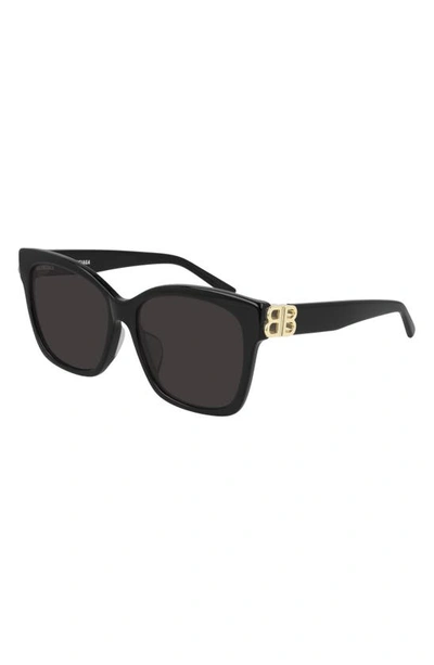 Balenciaga 57mm Square Sunglasses In Shiny Black/ Grey