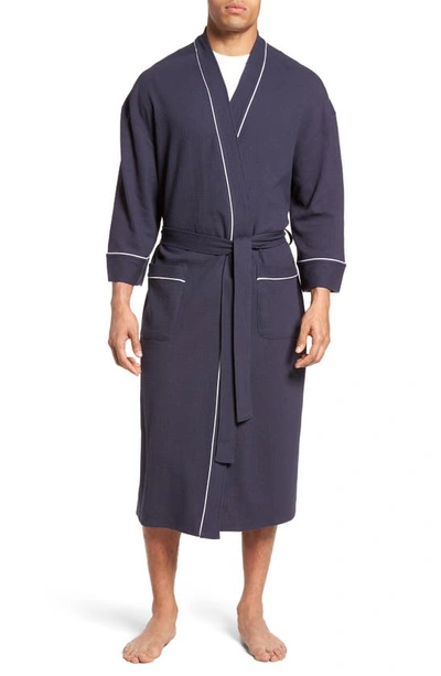 Majestic Waffle Knit Dressing Gown In Navy