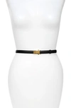 Prada Logo Buckle Saffiano Calfskin Leather Skinny Belt In Nero/gold