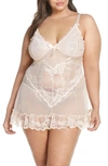 Oh La La Cheri Valentine Soft Cup Babydoll Chemise & G-string Thong In Silver Peony