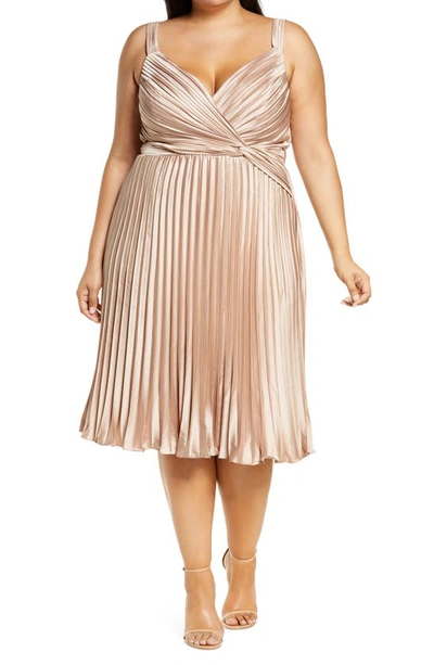 Chi Chi London Curve Pleated Satin Dress In Champagne