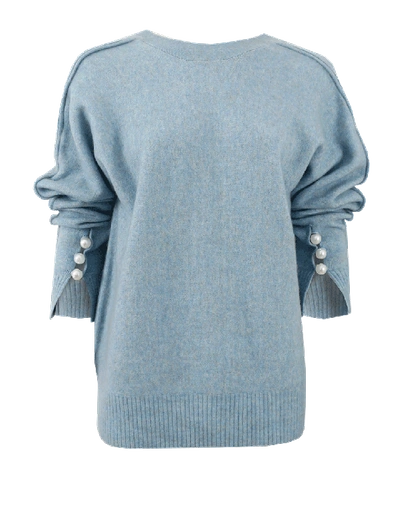 3.1 Phillip Lim Long-sleeve V-back Pullover Sweater, Light Blue