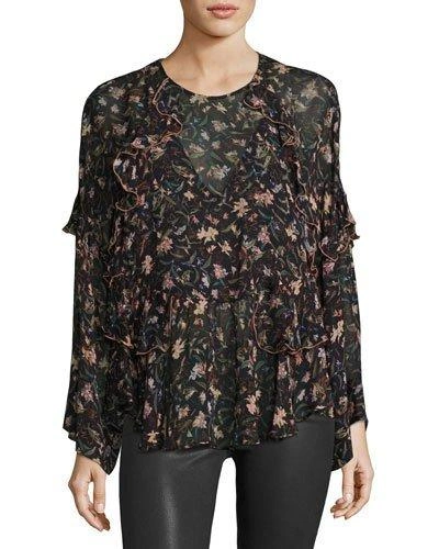 Iro Long-sleeve Floral-print Chiffon Top In Black/red