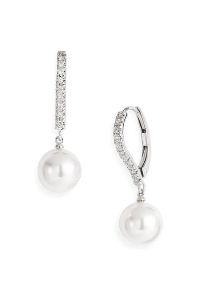 Mikimoto Women's 7.5mm Round White Akoya Pearl & Diamond Drop Earrings