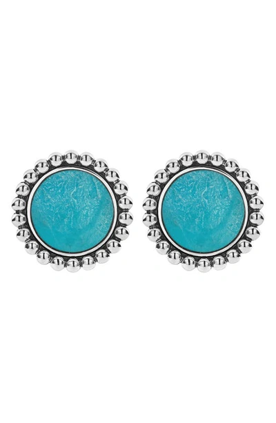 Lagos Maya Circle Omega Earrings In Silver/ Turquoise