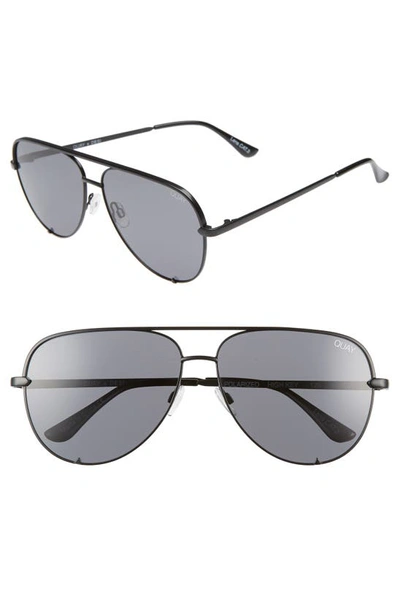 Quay High Key 62mm Oversize Aviator Sunglasses In Black/ Smoke Polarized