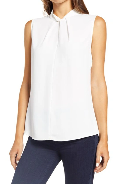Ming Wang Twist Neck Crepe De Chine Blouse In White