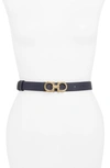 Ferragamo Gancini Reversible Leather Belt In Navy/ Nero