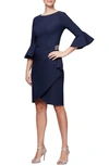 Alex Evenings Bell Sleeve Sheath Dress In Navy