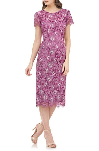 Js Collections Floral Lace Cocktail Dress In Berry Multi