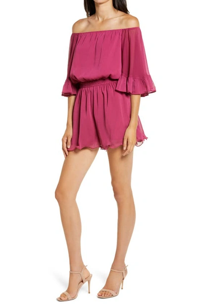 Endless Rose Off The Shoulder Ruffle Sleeve Romper In Magenta