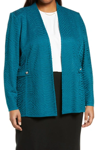 Ming Wang Textured Knit Jacket In Forest Teal