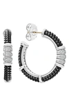 Lagos Black Caviar Diamond 3-row Hoop Earrings In Silver