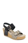 Mephisto Lissandra Platform Wedge Sandal In Black/ Gold Leather