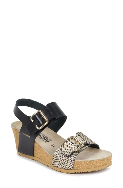 Mephisto Lissandra Platform Wedge Sandal In Black/ Gold Leather