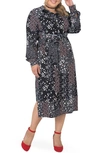 Standards & Practices Tie Waist Long Sleeve Midi Dress In Ditsy Floral
