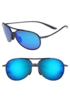 Maui Jim Alelele 60mm Aviator Sunglasses In Matte Blue/blue Hawaii