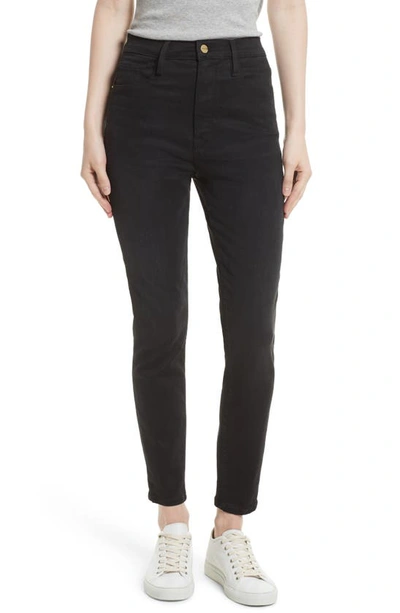 Frame High Waist Skinny Jeans In Noir