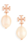 Tory Burch Kira Genuine Pearl Drop Earrings In Rose Gold / Champange