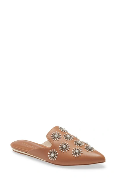 Kurt Geiger Olive Embroidered Mule In Light Brown Leather
