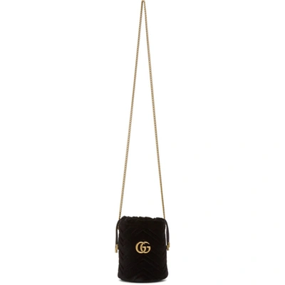 Gucci Black Mini Velvet Gg Marmont Bucket Bag In 1000 Black