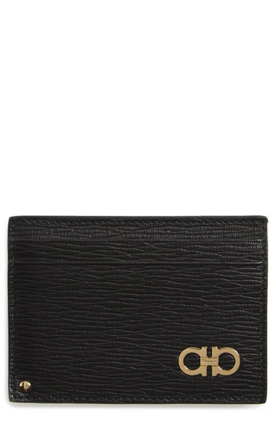 Ferragamo Revival Leather Card Case In Wegner Grey