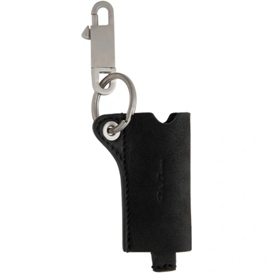 Rick Owens Black Leather Classic Lighter Case Keychain In 09 Blk