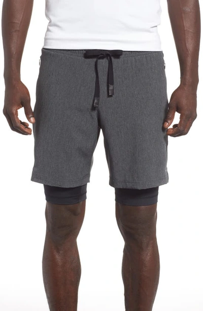 Alo Yoga Unity 2-in-1 Shorts In Dark Grey Marl/ Black