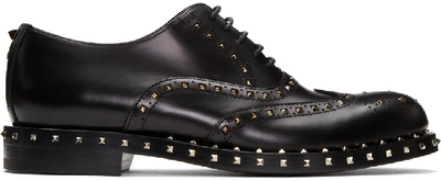 Valentino Garavani Leather Rockstud Brogues In 0no Black