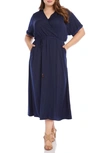 Karen Kane Cuffed Sleeve Midi Dress In Nav