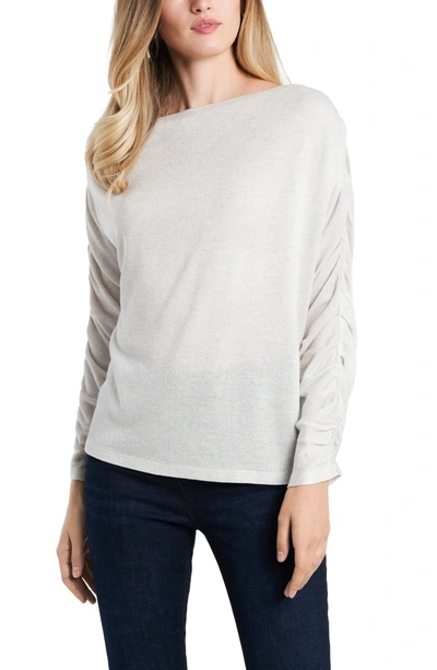 1.state One-shoulder Long Sleeve Metallic Knit Top In Camel Heather