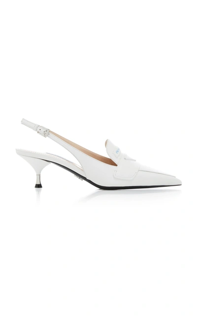 Prada Leather Slingback Loafer Pumps In White