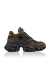 Prada Combat Leather-trimmed Mesh And Rubber Sneakers In Green