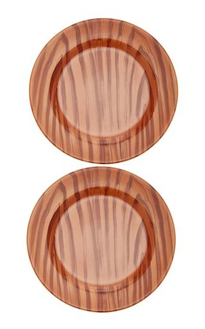Este Ceramiche Set-of-two Wood-print Ceramic Dessert Plates In Brown