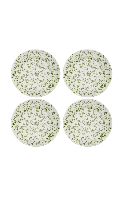 Este Ceramiche Set-of-four Painted Ceramic Dessert Plates In Green,white