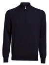 Brunello Cucinelli Men's English Rib Quarter- Zip Cashmere Sweater In Medium Blue